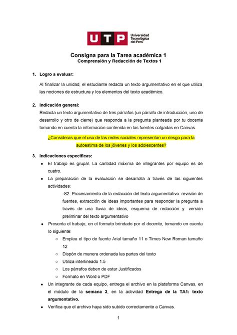 Gc N I Ta Consigna Es La Tarea Acad Mica De Compresi N Y Redacci N