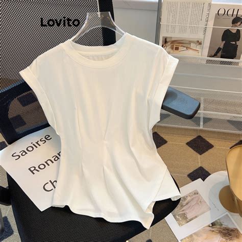 Lovito Casual Plain Asymmetrical T Shirt For Women Lne Light