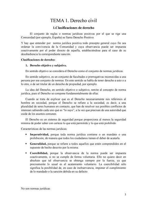 Tema 1 Introduccion Al Derecho Civil Tema 1 Derecho Civil 1 De