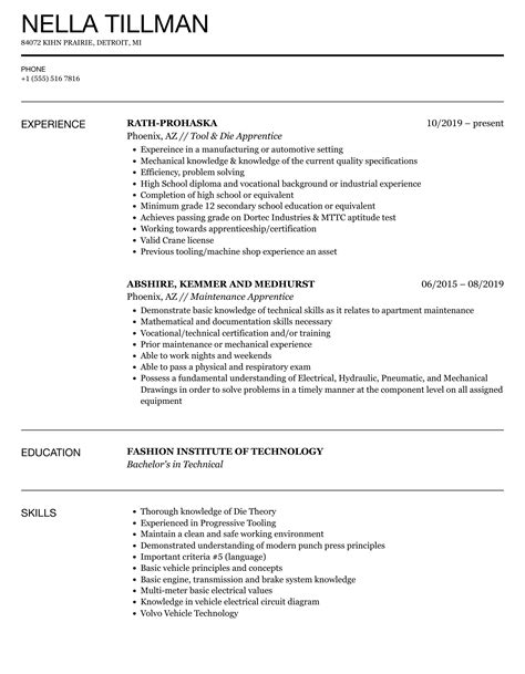 Apprentice Resume Samples Velvet Jobs