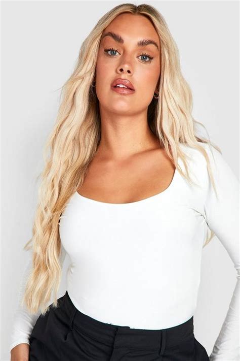 Ivory Plus Double Layer Slinky Scoop Neck Bodysuit Boohoo Uk