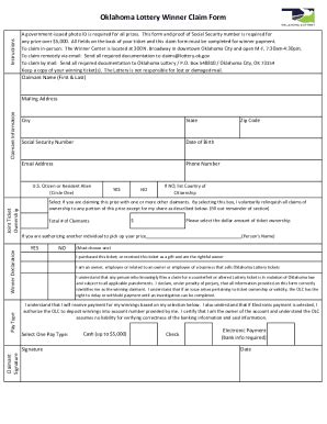 2023 OK Lottery Winner Claim Form Fill Online Printable Fillable