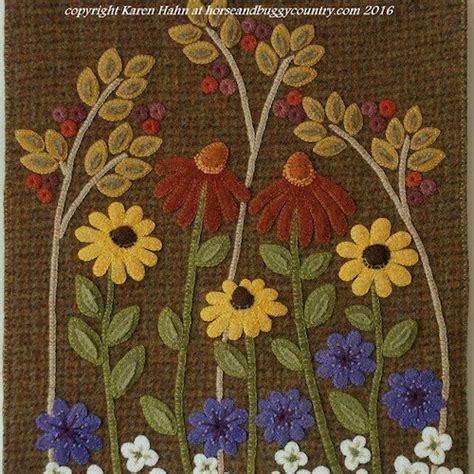 Wool Applique Pdf E Pattern Bom Cone Flowers One Etsy