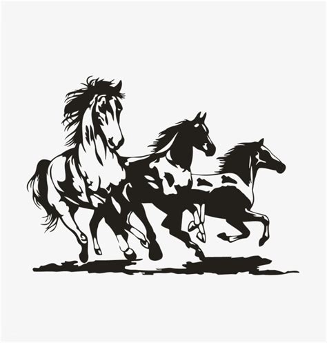 Three Running Horses Decal - Running Horses Black And White PNG Image ...