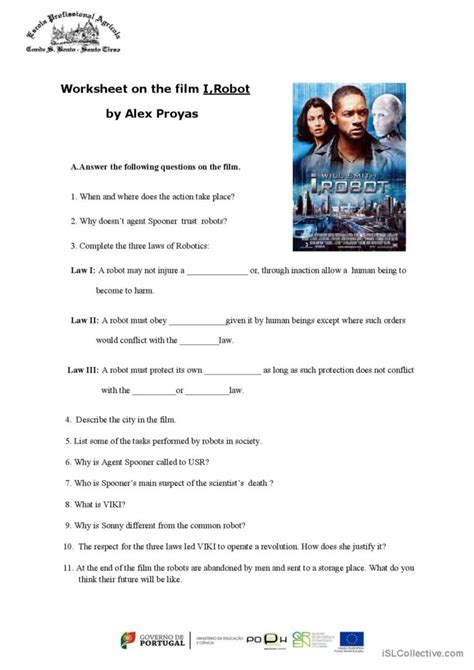 Worksheet On The Film I Robot Video Fran Ais Fle Fiches Pedagogiques