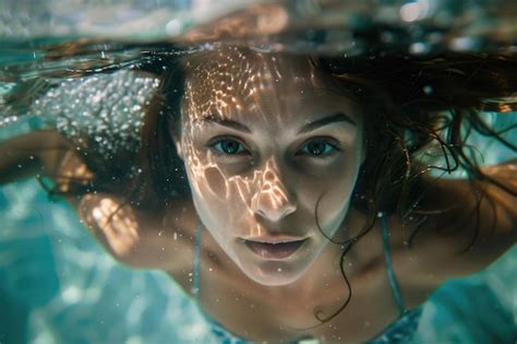 Una Mujer Nada Bajo El Agua Con Un Bikini Rojo Imagen Premium Generada Con IA