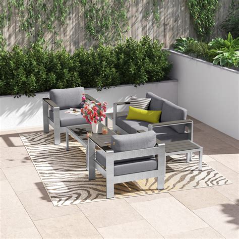 Ivy Bronx Shore 6 Piece Outdoor Patio Aluminum Sectional Sofa Set