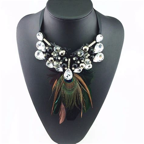 Feather Statement Necklace Women Vintage Necklaces Pendants Collier