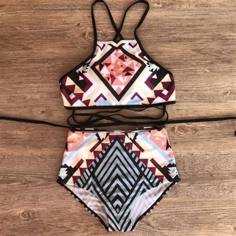 Bikini Set Printed Sex Women High Waist Push Up Padded Swimsuit