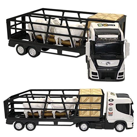 Caminhão De Boi De Brinquedo Grande - Caminhão Cabine Branca Grande 55cm Boiadeiro Com Rampa 4 Boi - Carrefour