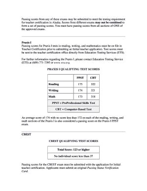 Fillable Online Eed State Ak Passing Scores From Any Of These Exams May