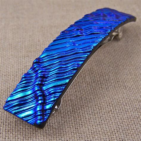 Dichroic Glass Hair Barrette Mm Blue Cobalt Etsy