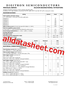 MAC92A 6 Datasheet PDF Digitron Semiconductors