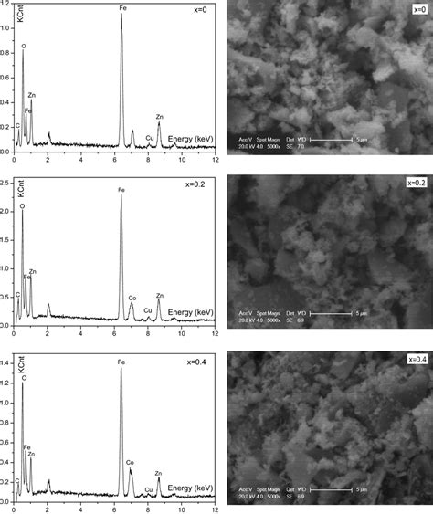 Eds Spectra And Sem Images Of The Typical Coxzn Xfe O Nanopowders For