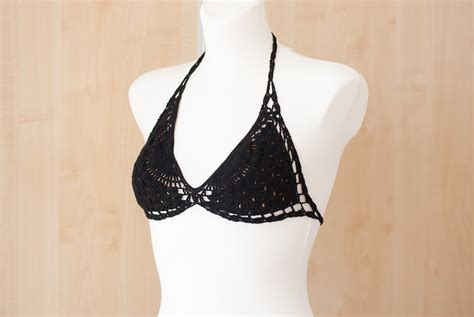 Black Crochet Bikini Top Sexy Lace Bikini Top Crochet Top Black Swimwear Crochet Bikini Handmade