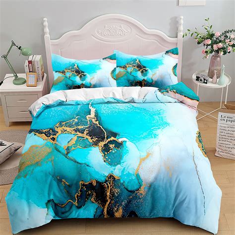 Marble Bedding Set White Grey Gold Marble Pattern Comforter Cover For