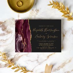 Modern Burgundy Gold Agate Wedding Invitation Zazzle