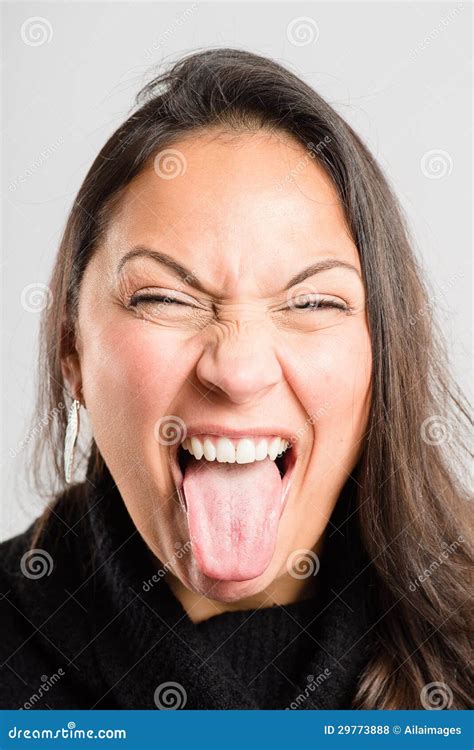 Funny Woman Portrait Real People High Definition Grey Background Stock