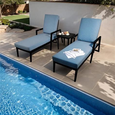 Mondawe 3 Piece Aluminum Outdoor Patio Furniture Chaise Lounge Set With