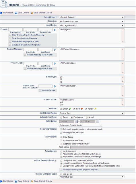 Project Cost Summary JSR Report