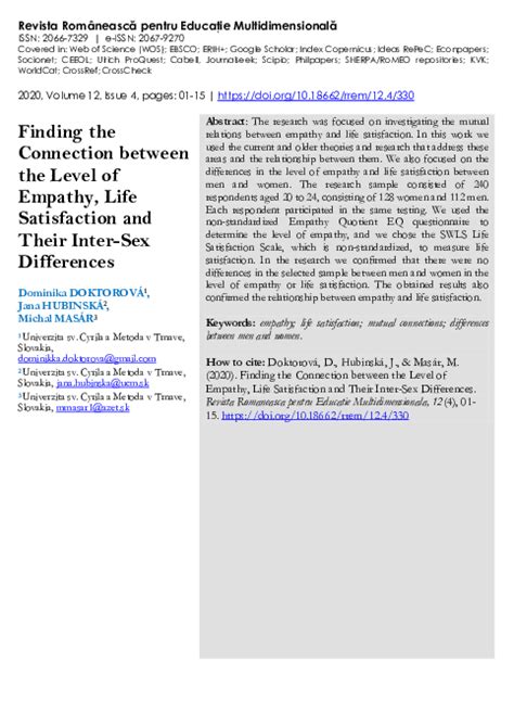 Pdf Finding The Connection Between The Level Of Empathy Life