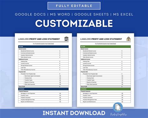 Rental Property Profit & Loss Statement Template, Rental Property ...