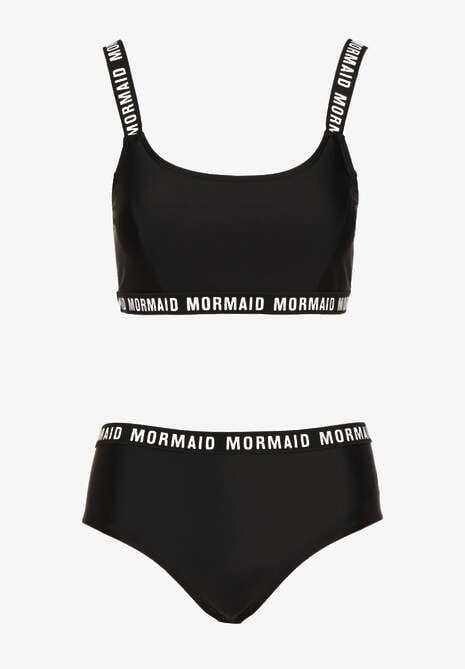 Czarne Bikini Majtki Typu Figi i Sportowa Góra Ozdobione Napisami