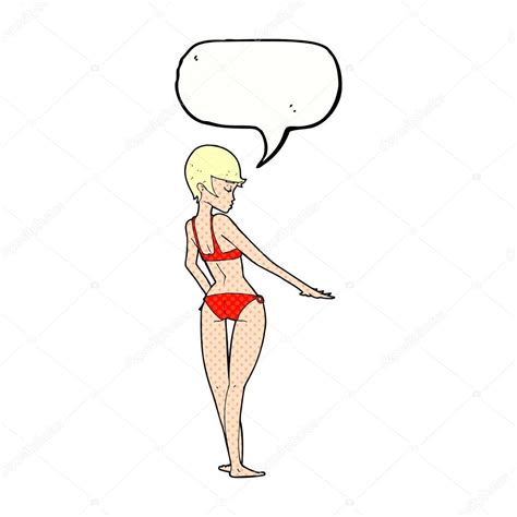 Cartoon Bikini Woman With Speech Bubble Stock Vector Image By