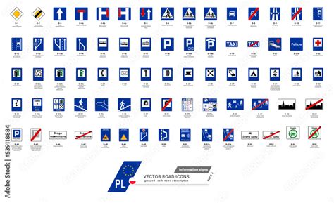 Polish Road Information Signs Vector With Shield Name And