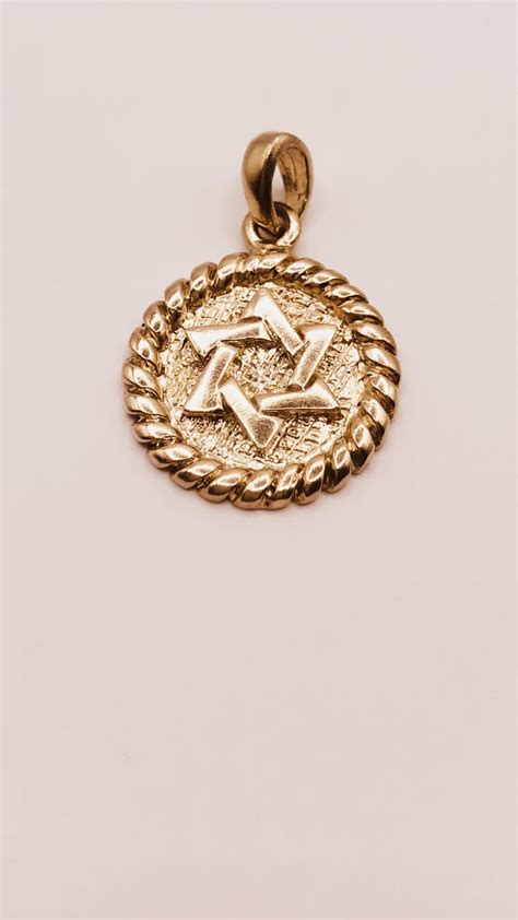 Gold Star of David Pendant, 18k solid Gold ancient medallion design ...