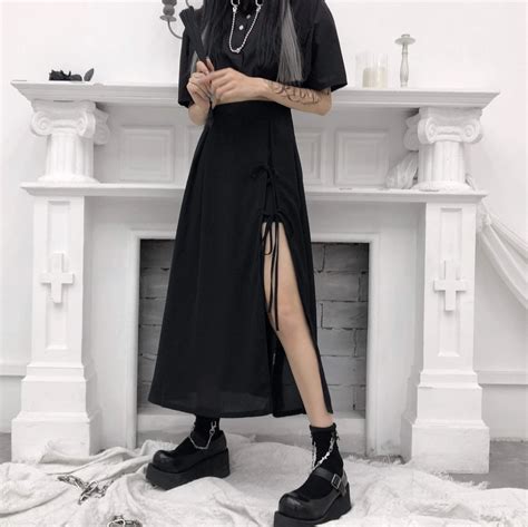 Itgirl Shop Aesthetic Clothing Black Goth Aesthetic Irregular Long