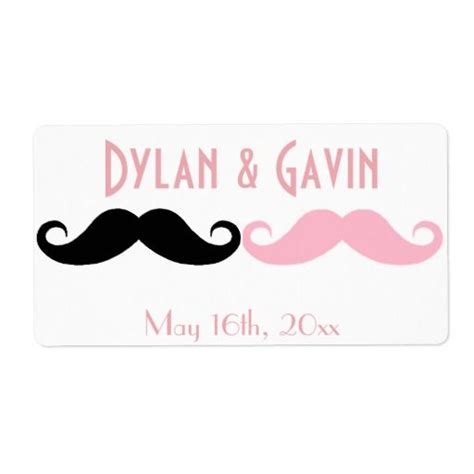 A Blue And Black Mustache Wedding Address Label