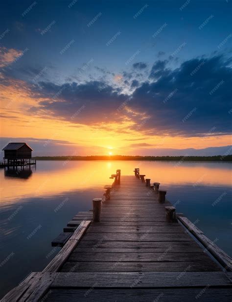 Premium Photo | Old wooden dock at the lake