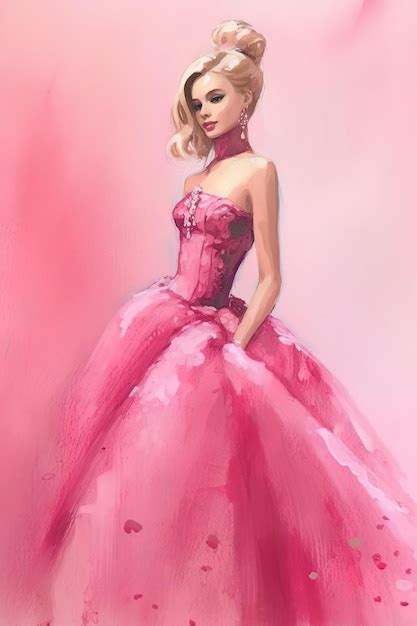 Barbie Estilo Acuarela Fondo Blanco Traje Rosa Foto Premium