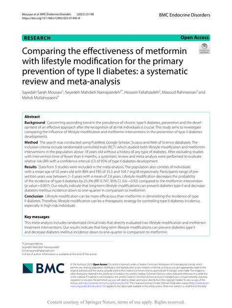 PDF Comparing The Effectiveness Of Metformin With Lifestyle