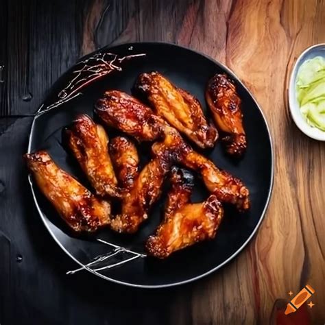 Bbq Chicken Wings On A Black Plate