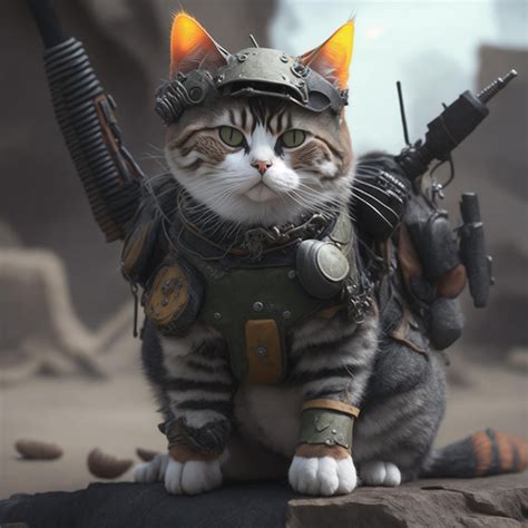 Premium Photo | A cat with a gun on his back and a helmet that says'cat ...