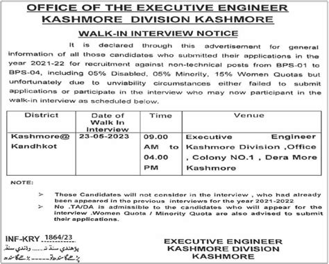 Jobs Interviews At Irrigation Department Kashmore Division Job