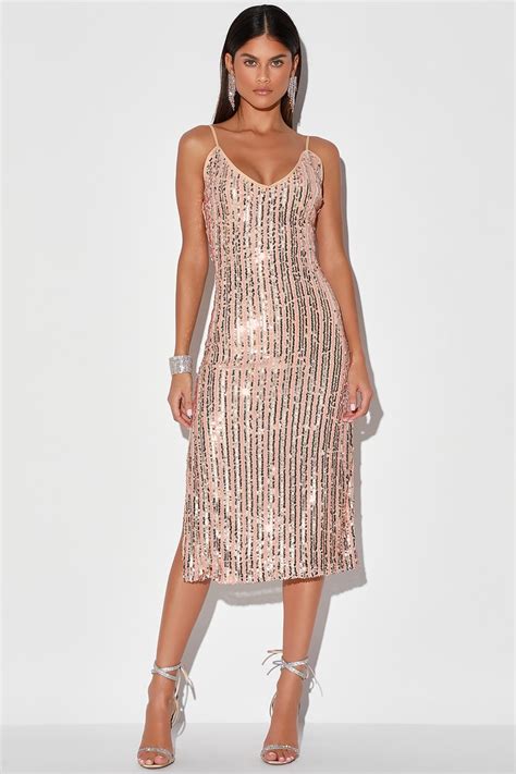 Sequin Midi Dress Rose Gold Atelier Yuwa Ciao Jp