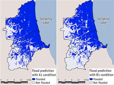 Flood maps in 2050: according to IPCC’s scenarios A1 (left) and B1 (right) | Download Scientific ...