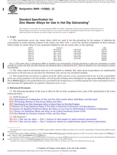 Astm B Red Standard Specification For Zinc Master Alloys For