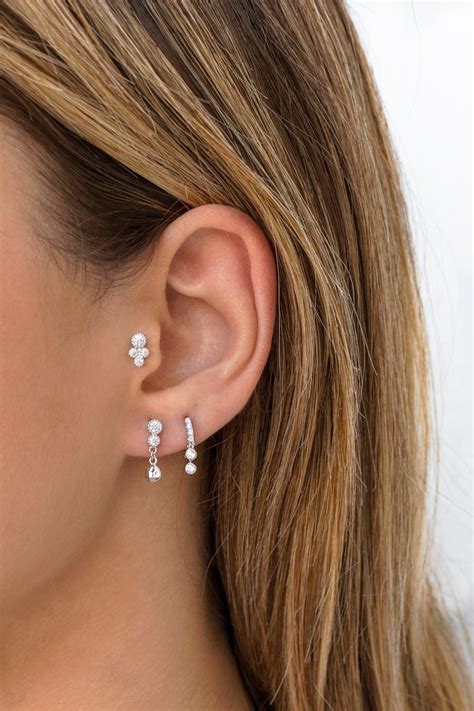 Dainty Cz Stud Earring With Dangling Hammered Ball Etsy