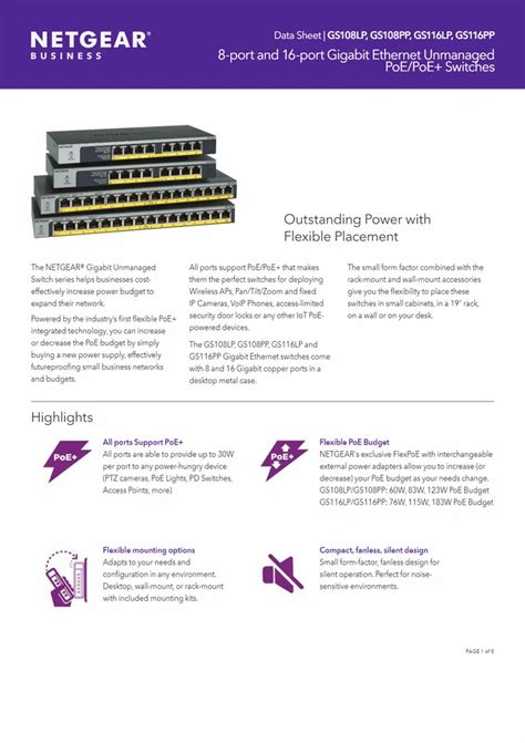 Poe Switches Netgear Gs Pp Port Gigabit Ethernet High Power Lan