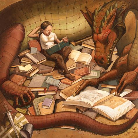 Dragon And Girl Reading Book Dragon Reading Art Illustration