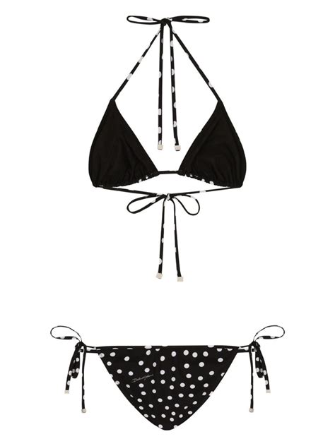 Dolce Gabbana Polka Dot Print Triangle Cup Bikini Set In Black ModeSens