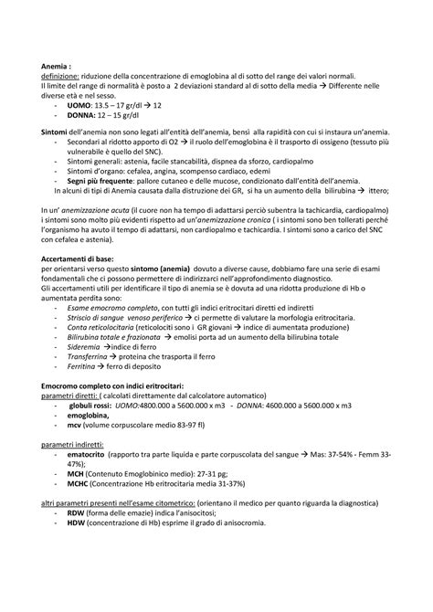 Anemia Il Limite Del Range Di Normalit Posto A Deviazioni