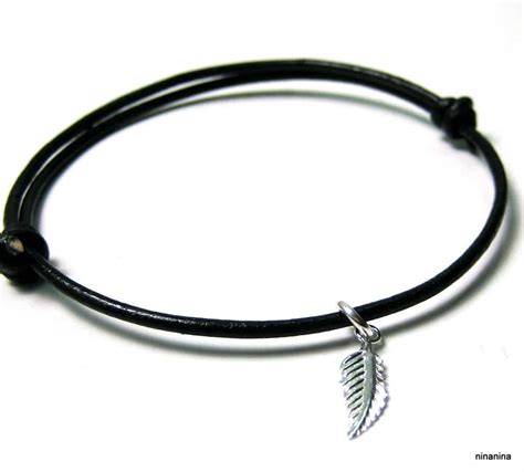 Bracelet Cordon Plume Argent Massif Cuir Pas Cher Ninanina