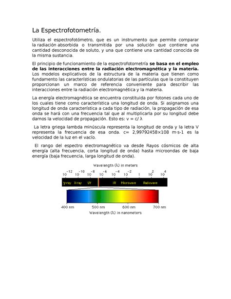 Espectofotometria Bioquimica La Espectrofotometría Utiliza El