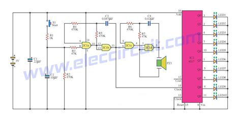 Led Roulette Circuit Using Tc Lm