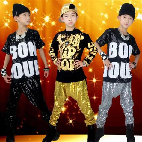 Korean Fashion Boy Girls' Sequin Hip Hop Clothing Set New Kids Jazz ...